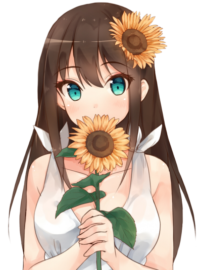 Shibuya Chica anime sosteniendo un girasol, una fusión vibrante de arte y cultura