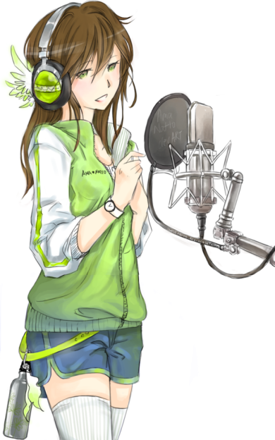 Anime Microphone Singing: Captivating Manga Art of a Fishing Girl Singer png