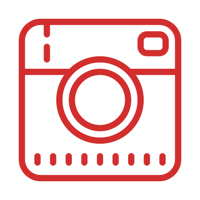 Red instagram icon in rectangle shape using line art png