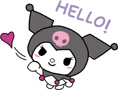 Kuromi cartoon character saying hello with love feelings png