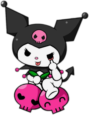 Kuromi png, Kuromi cartoon standing over the skeletons png