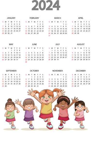 2024 calendar with kids in background, png