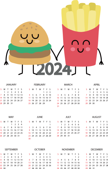 2024 Calendar, burger icon, png