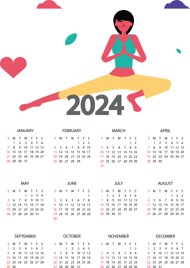 2024 calendar with karate background, png