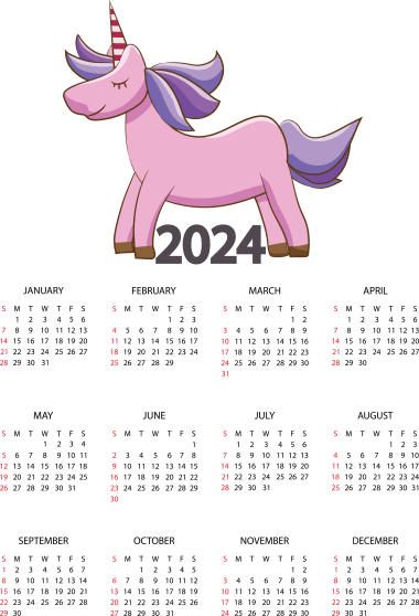 calendario unicornio 2024 png