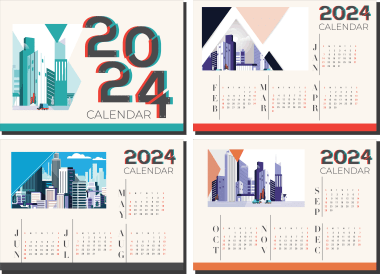 calendario 2024 arquitectura de edificio geométrico, png