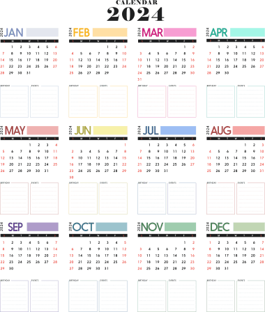 calendar 2024 plain frames layout, pngrr