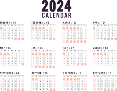 calendrier 2024 mise en page simple, png