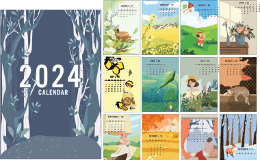 Calendar 2024, each month with unique backgrounds png