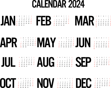 Simple 2024 calendar, png