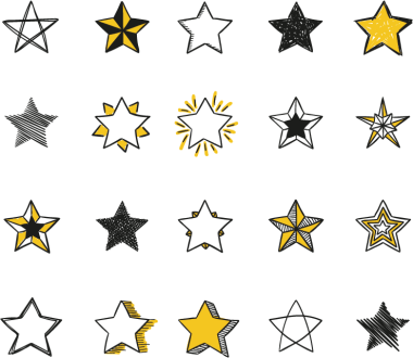Iconos de estrellas en diferentes formas y colores.